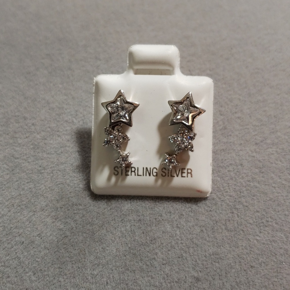925 Sterling Silver Cubic Zirconia Stars Earrings